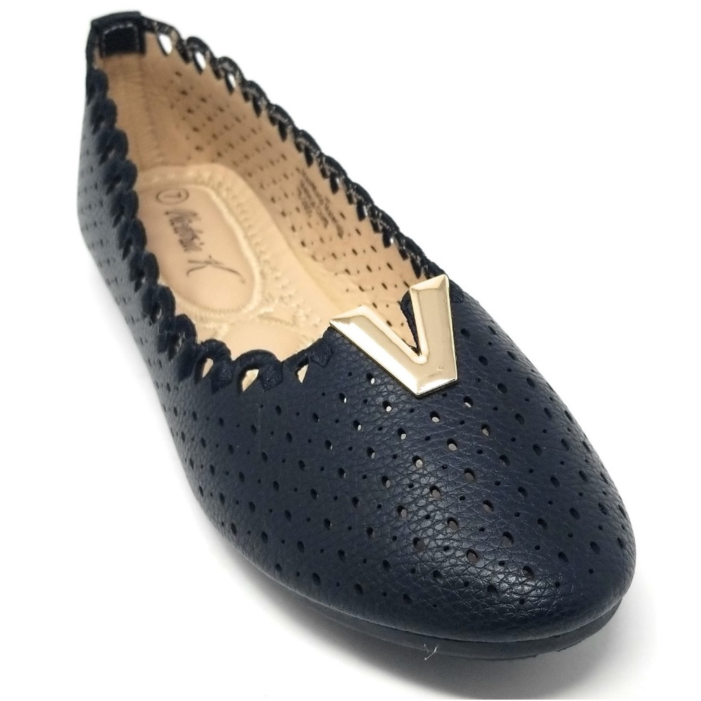 Women's Laser Cut Ballet Flats, B-2855, Black - Picture 2 of 5